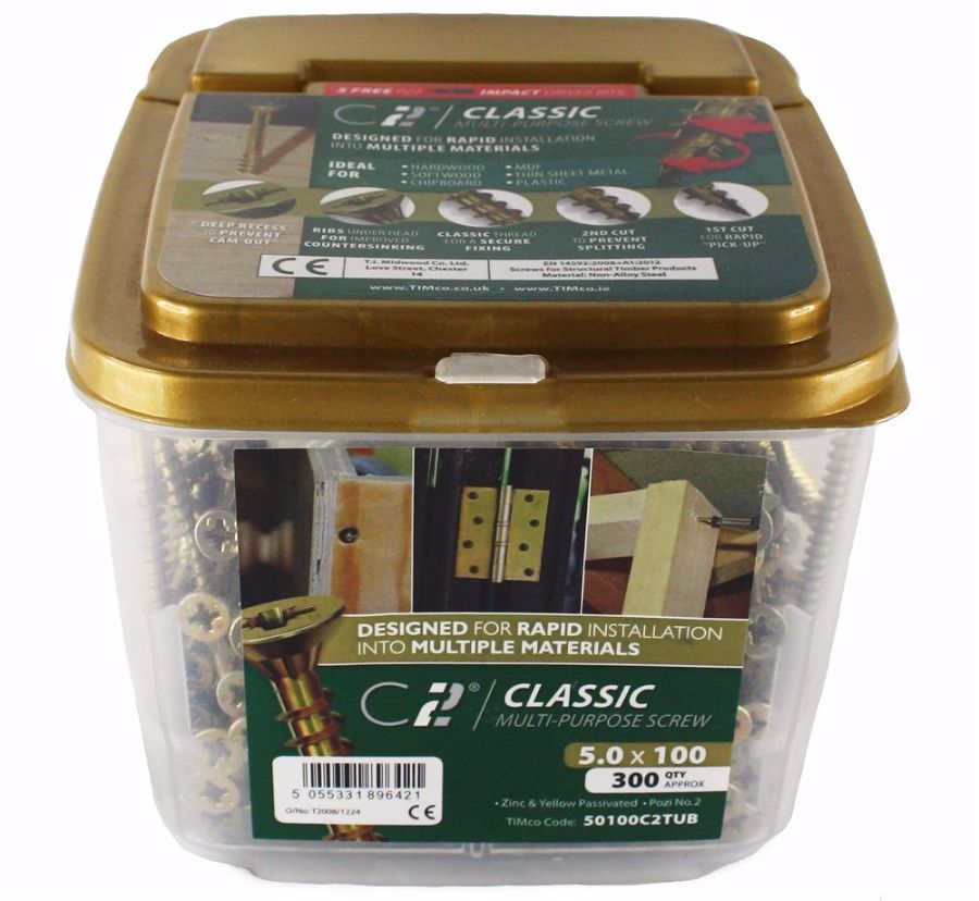 TIMco Classic C2 Screws ZYP 5x100mm (Tub 300)